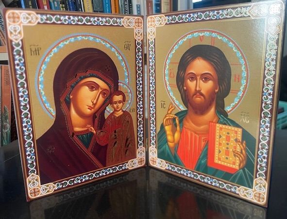 Virgin of Kazan and Christ the Teacher Diptych Icon 7.75"