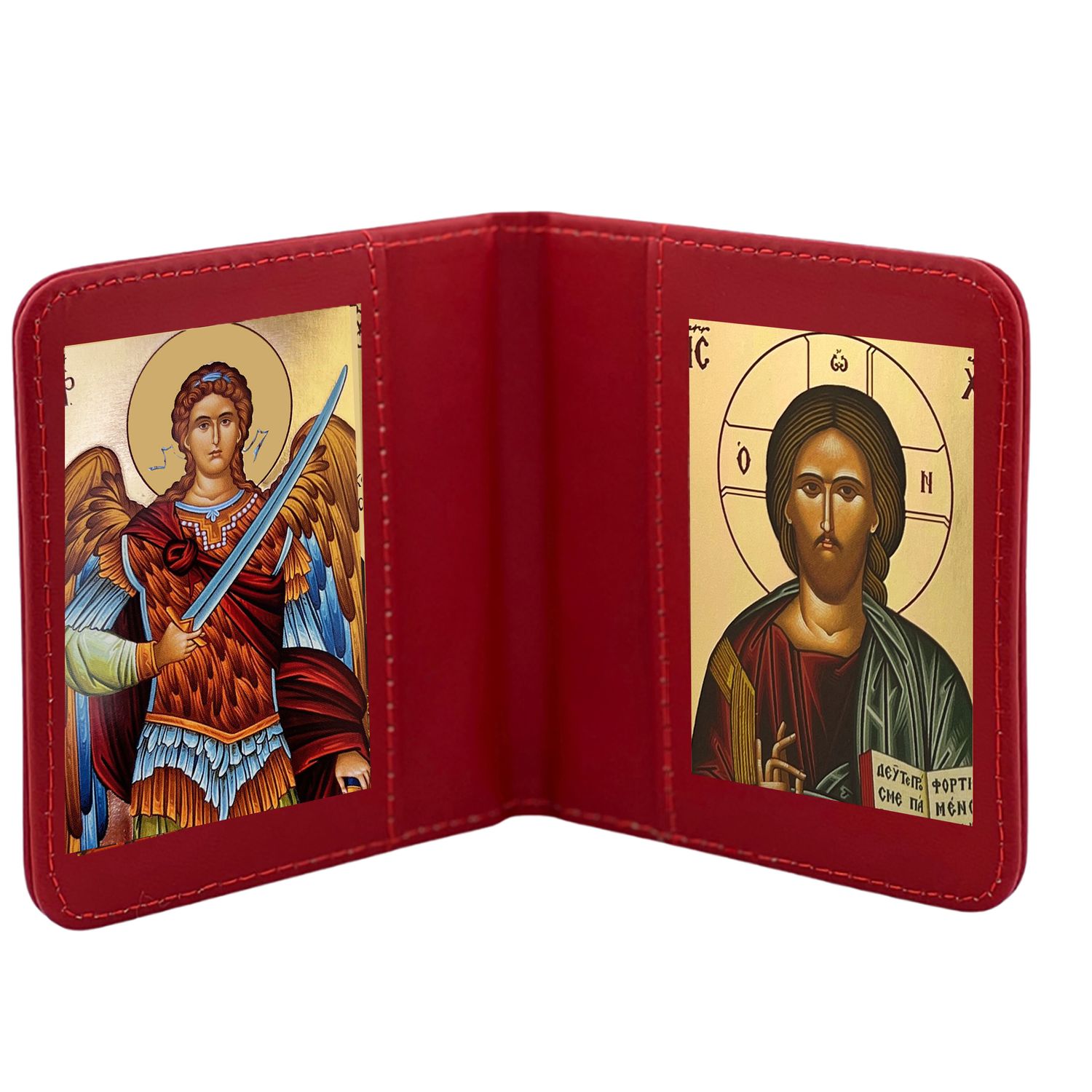 Traveling Icon Diptych - Saint Michael &amp; Christ the Teacher Leatherette Case