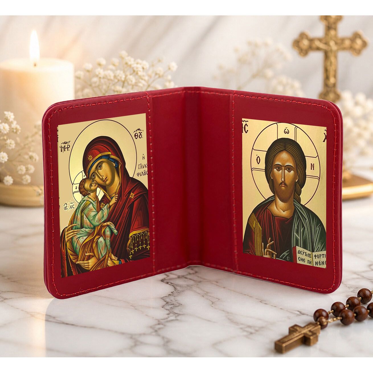 Traveling Icon Diptych - Virgin with Child &amp; Christ the Teacher Leatherette Case