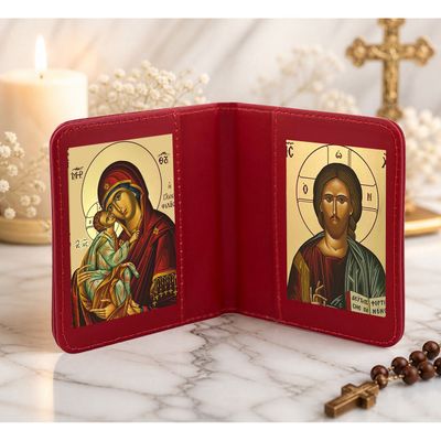 Traveling Icon Diptych - Virgin with Child &amp; Christ the Teacher Leatherette Case