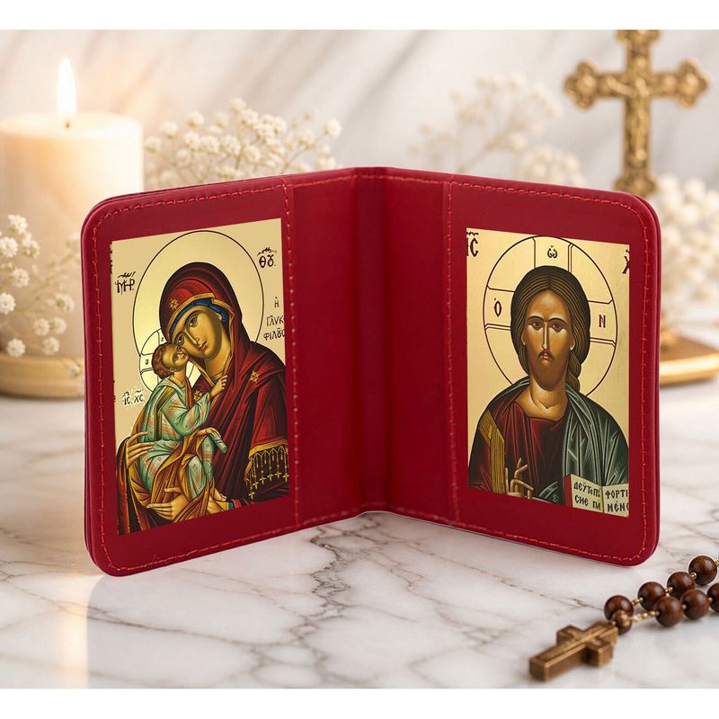 Traveling Icon Diptych - Virgin with Child &amp; Christ the Teacher Leatherette Case