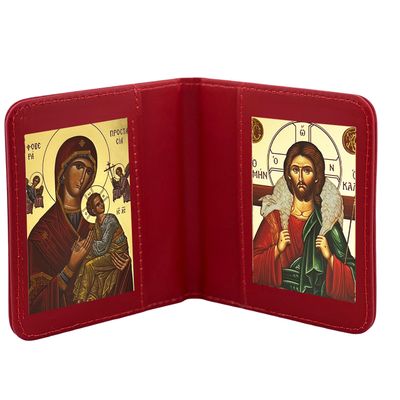 Traveling Icon Diptych - Our Lady of Perpetual Help &amp; Christ the Good Shepherd Leatherette Case