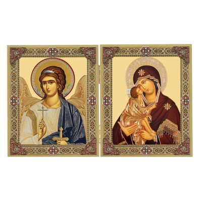 Gold Foil Diptych Icon - Virgin and Child &amp; Guardian Angel,  5 1/4 inch tall