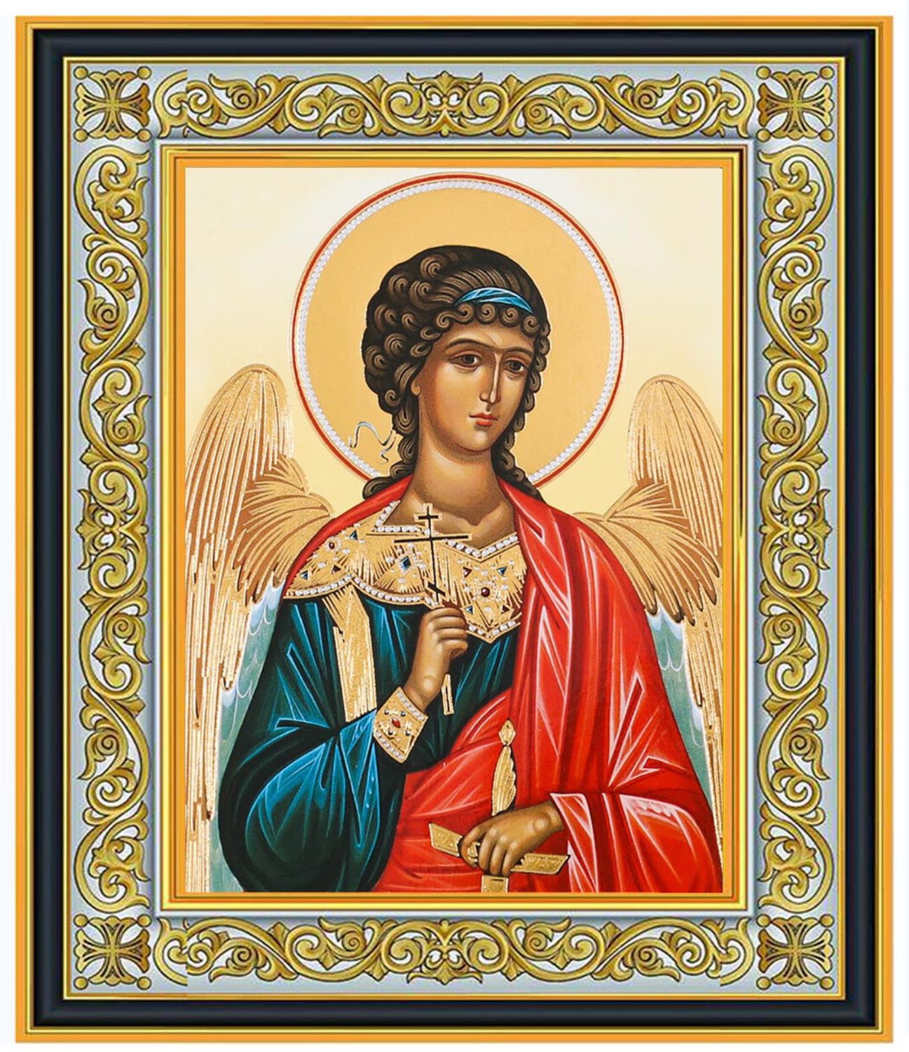 Guardian Angel Framed Gold Foil Icon  for Standing or Wallhanging  8 1/16" x 6 1/4"