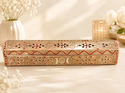 Hand Painted Wooden Incense Box - Natural (12 in.)