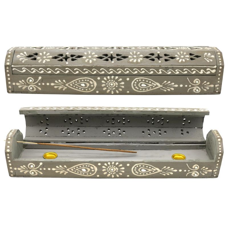 Hand Painted Wooden Incense Box - Gray