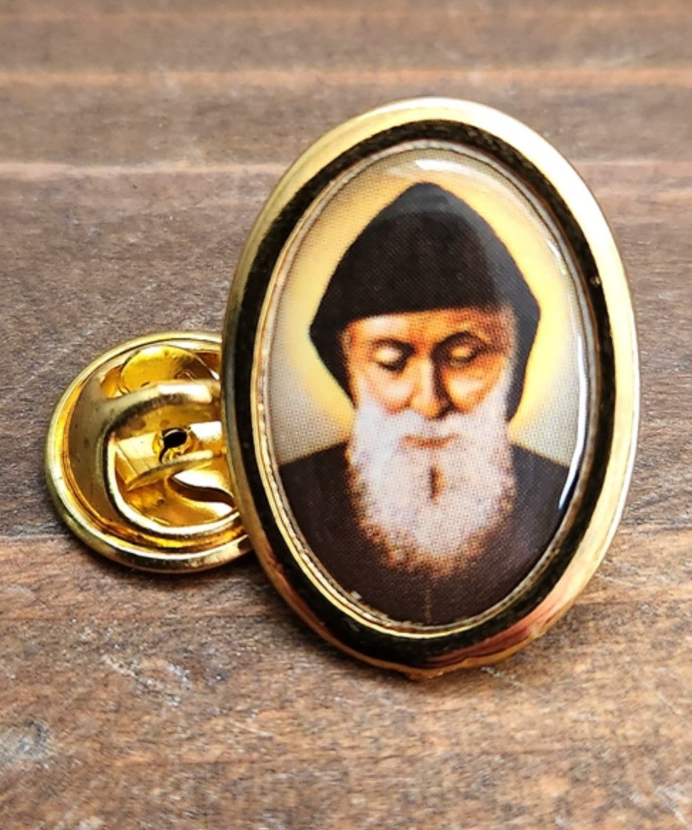 St Charbel Lapel Pin gold oval 1"