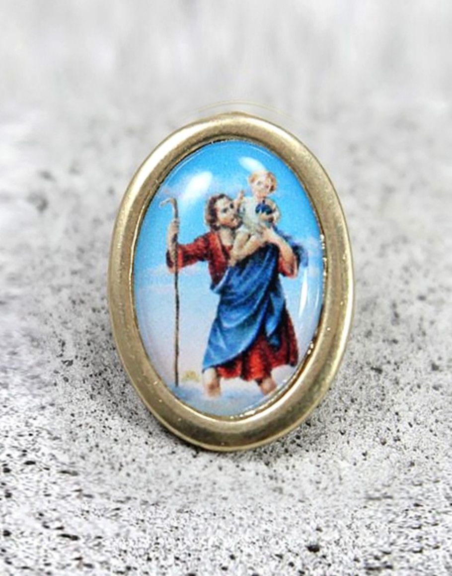 St Christopher Lapel Pin gold oval 1"