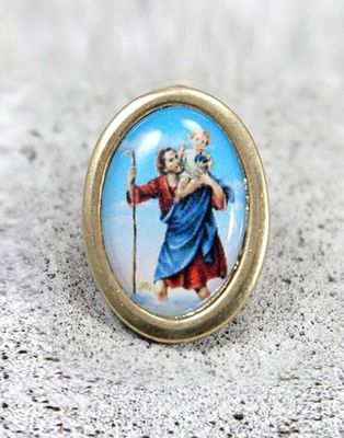 St Christopher Lapel Pin gold oval 1"