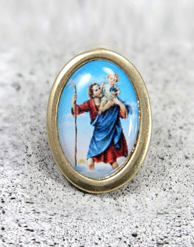 St Christopher Lapel Pin gold oval 1"