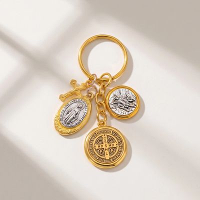 Saint Benedict &amp; Miraculous Medal Cluster Keychain