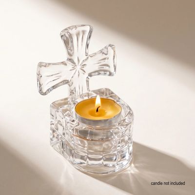 Crystal Glass Cross Tealight Holder