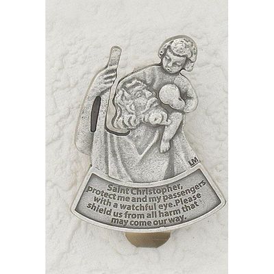 Saint Christopher Protect Me Silver Tone Visor Clip