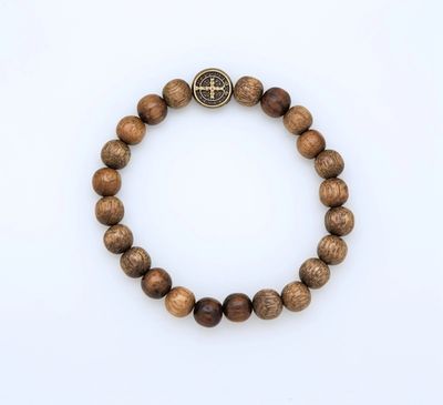 Benedict Medal Brazilian Wood Bracelet