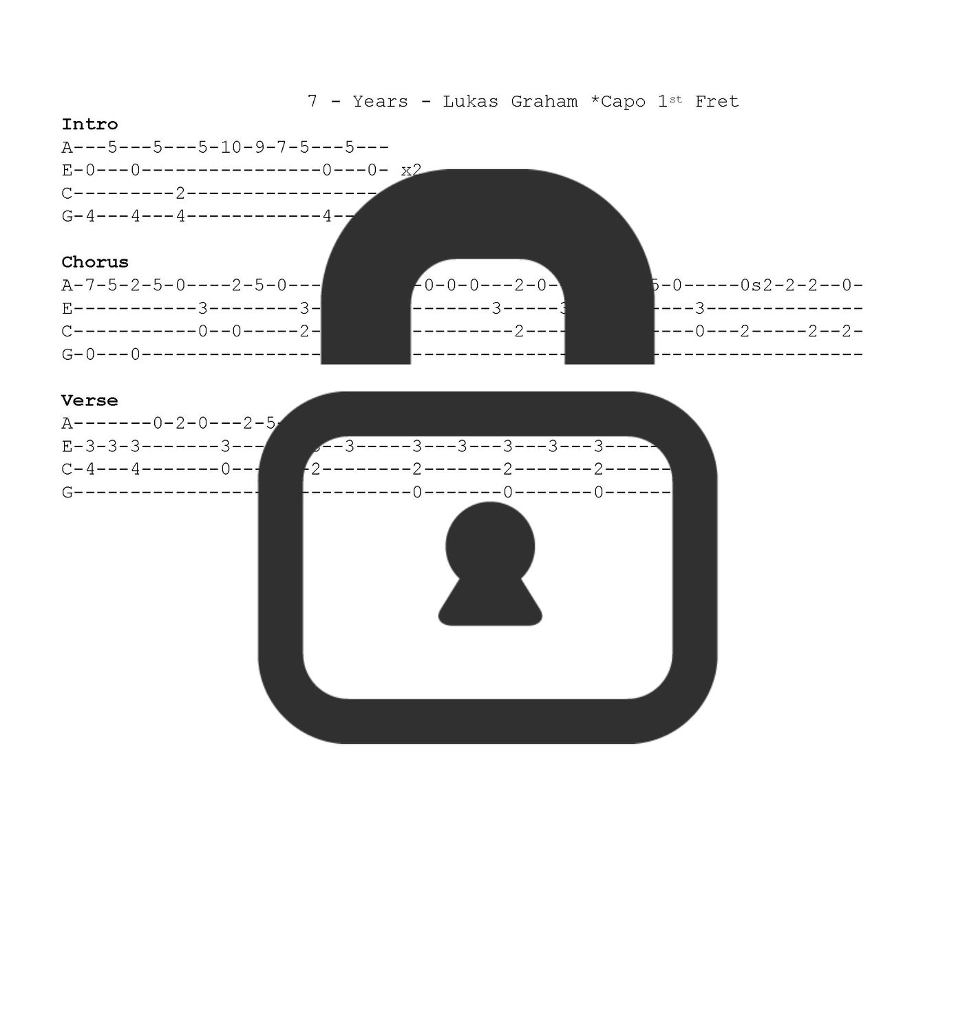 &quot;7 Years - Lukas Graham&quot; Fingerstyle Ukulele Tab Sheet