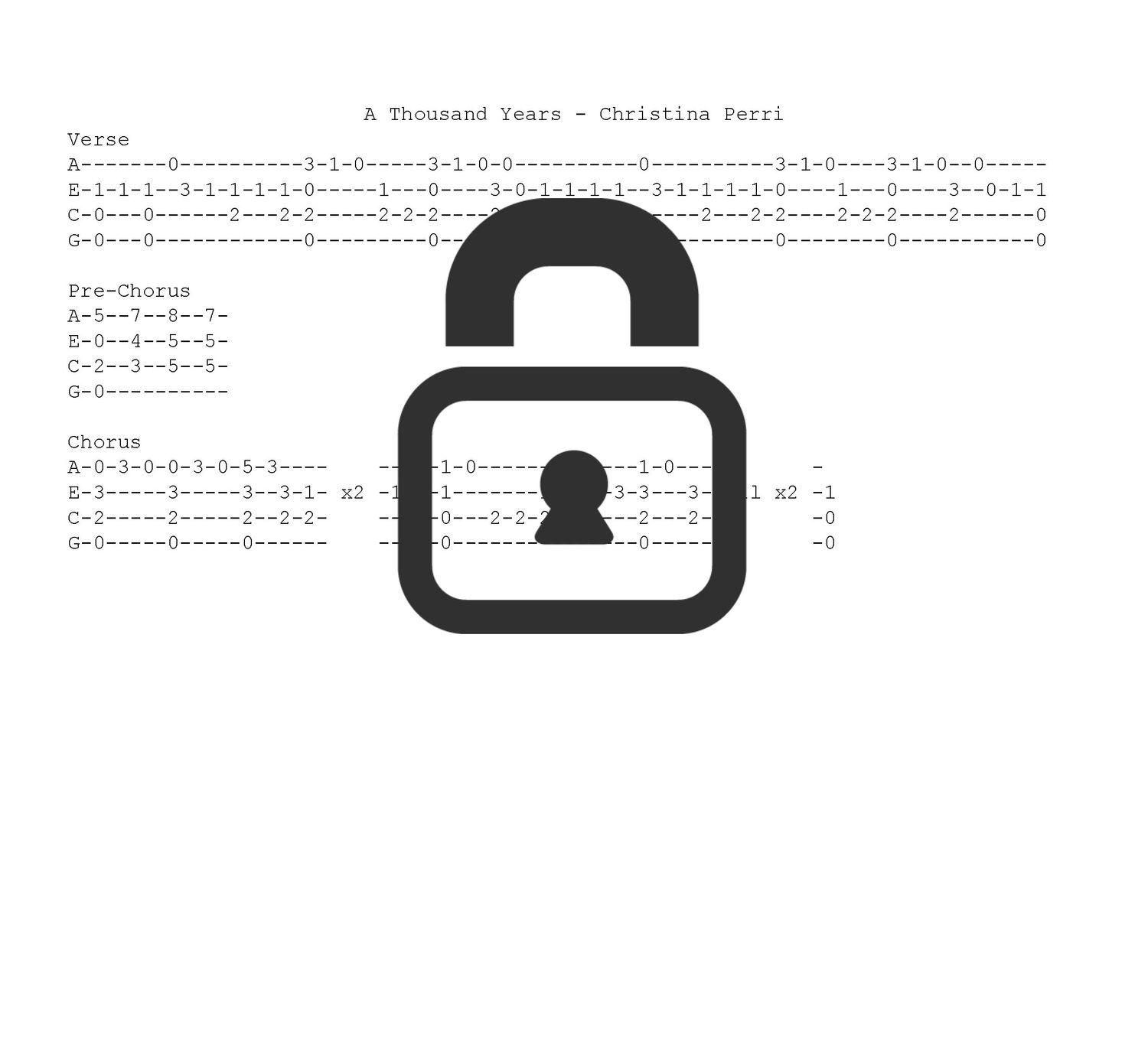 &quot;A Thousand Years - Christina Perri&quot; Fingerstyle Ukulele Tab Sheet