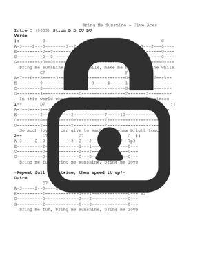 &quot;Bring Me Sunshine - Jive Aces&quot; Fingerstyle Ukulele Tab Sheet