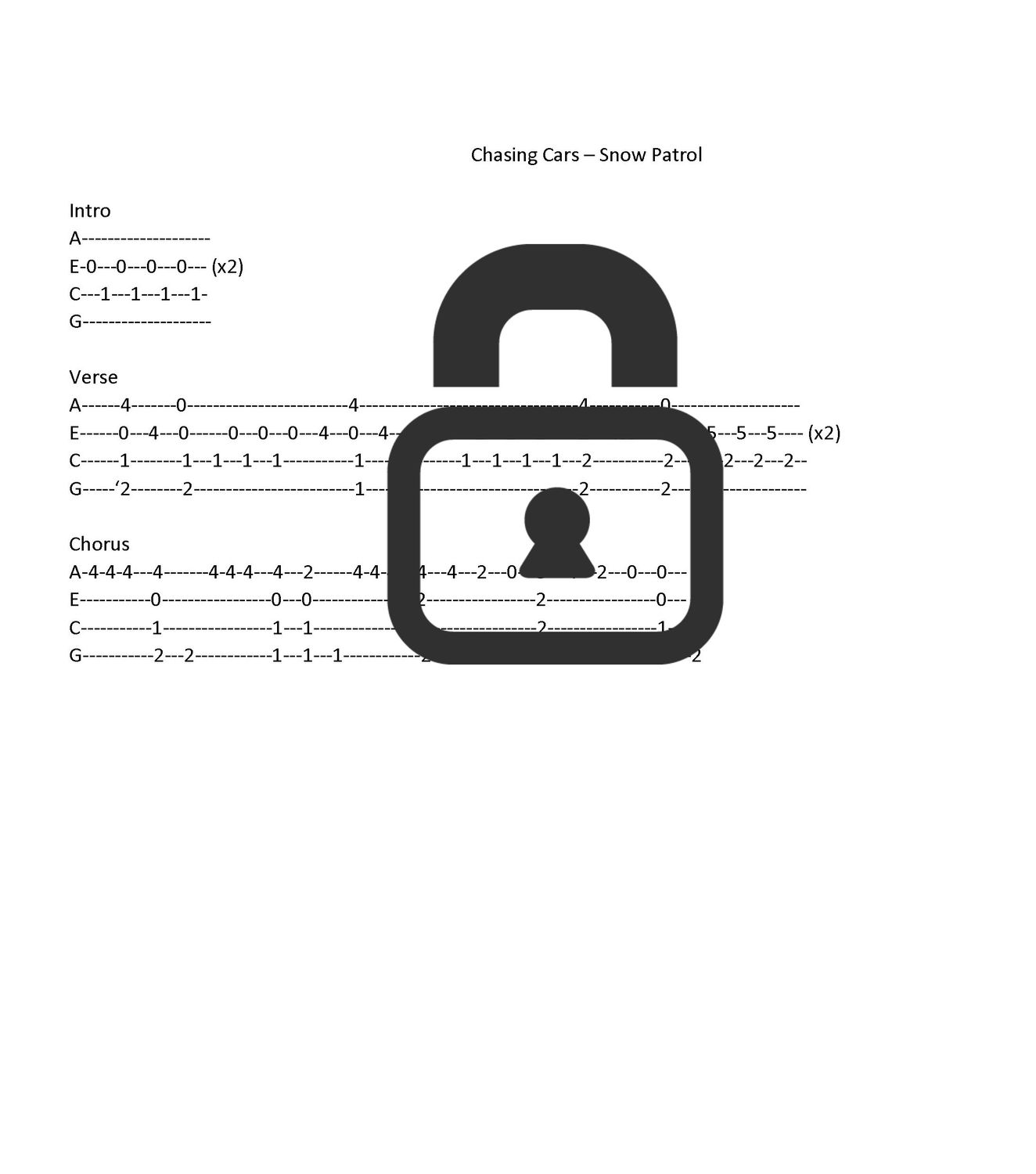 &quot;Chasing Cars - Snow Patrol&quot; Fingerstyle Ukulele Tab Sheet