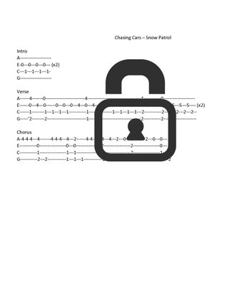 &quot;Chasing Cars - Snow Patrol&quot; Fingerstyle Ukulele Tab Sheet