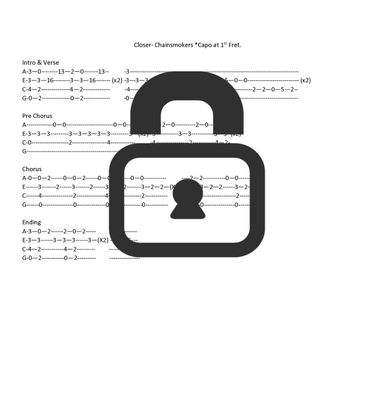 &quot;Closer - The Chainsmokersl&quot; Fingerstyle Ukulele Tab Sheet