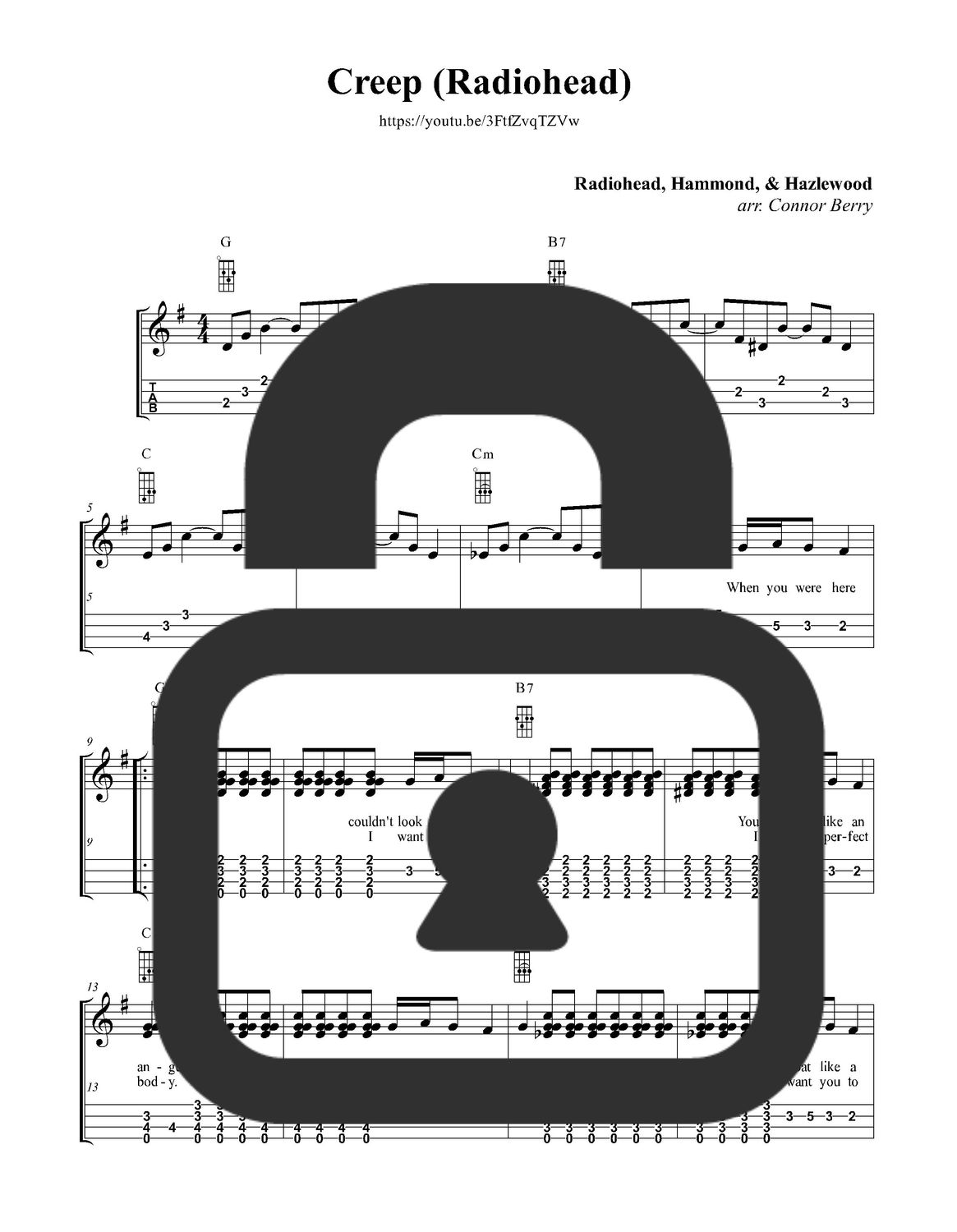 &quot;Creep - Radiohead&quot; Fingerstyle Ukulele Tab Sheet