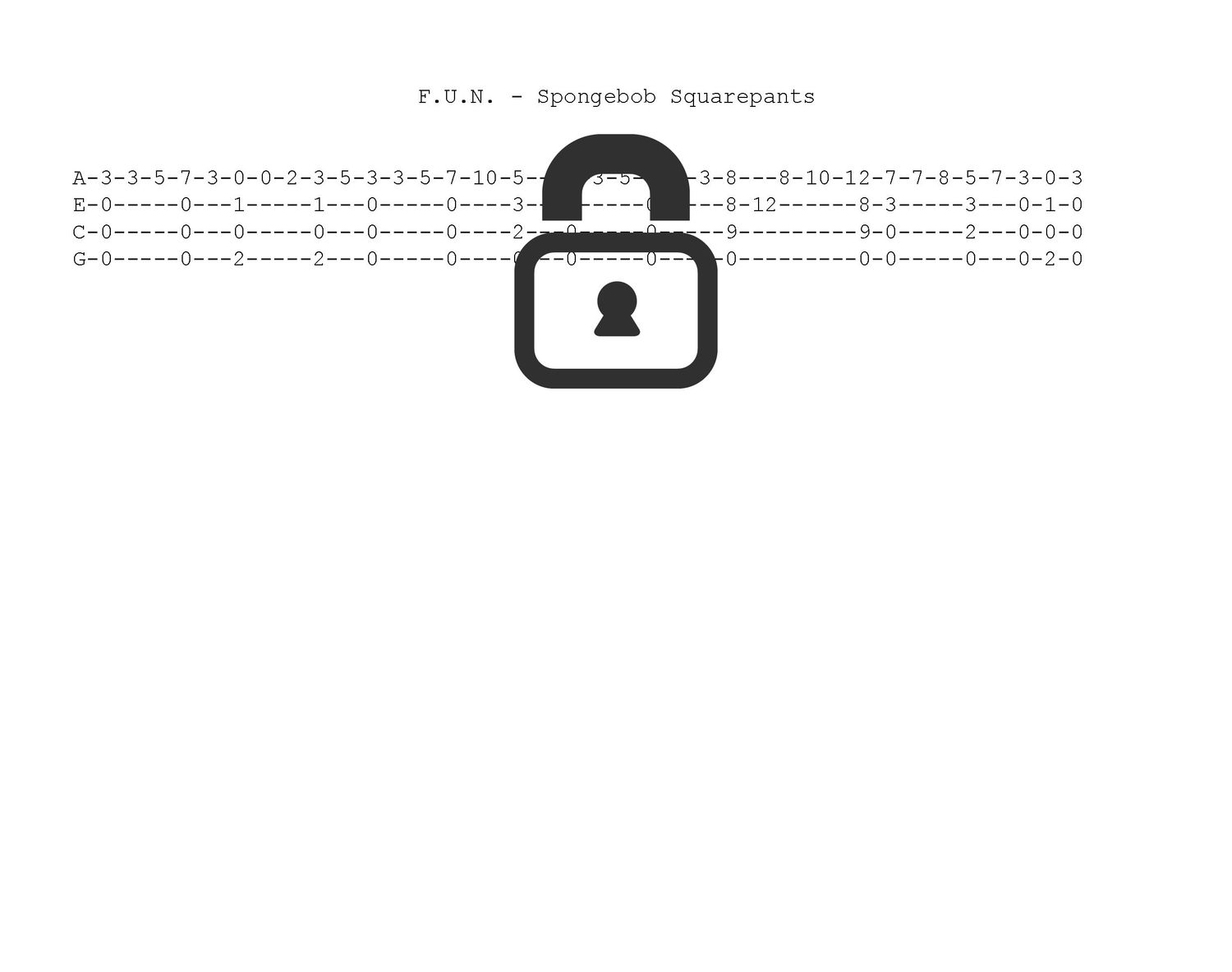 &quot;F.U.N - Spongebob&quot; Fingerstyle Ukulele Tab Sheet