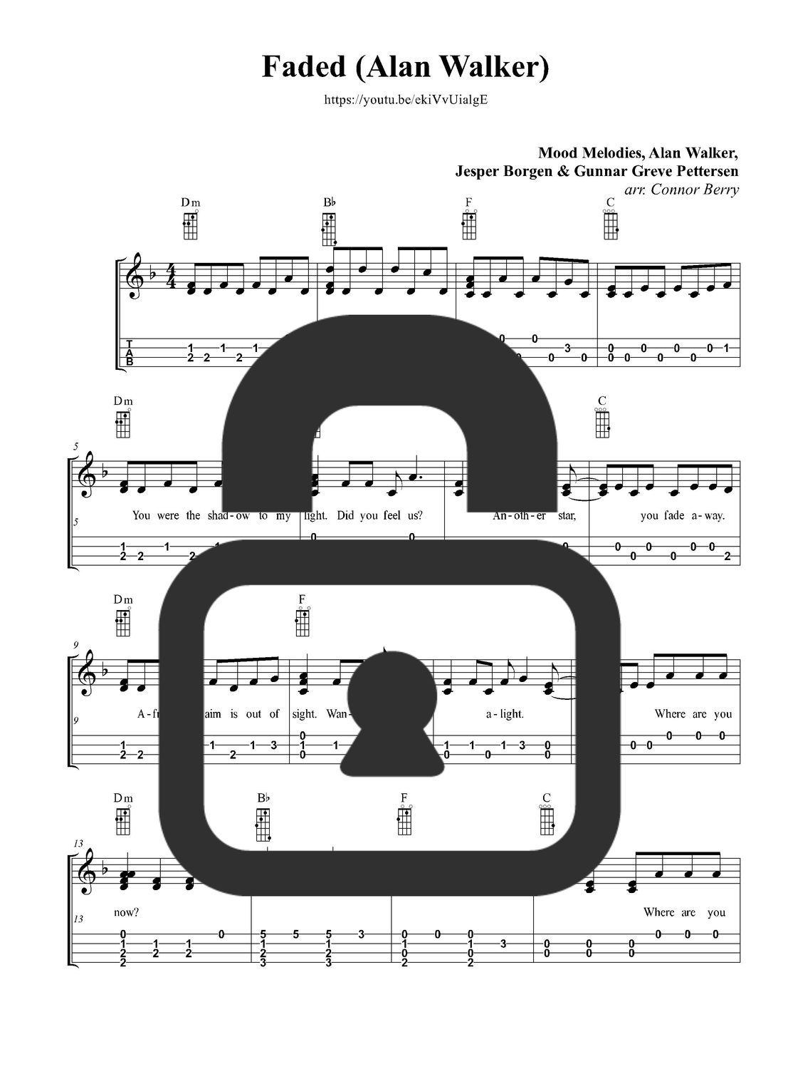 &quot;Faded - Alan Walker&quot; Fingerstyle Ukulele Tab Sheet