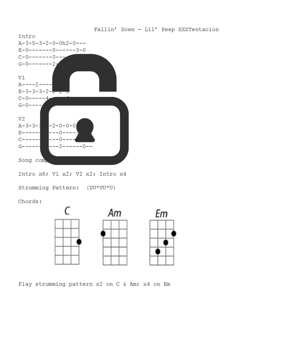 &quot;Falling Down - XXXTentacion and Lil Peep&quot; Fingerstyle Ukulele Tab Sheet