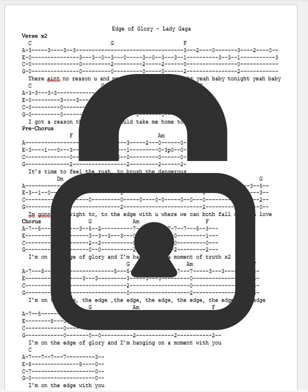 &quot;Edge of Glory - Lady Gaga&quot; Fingerstyle Ukulele Tab Sheet