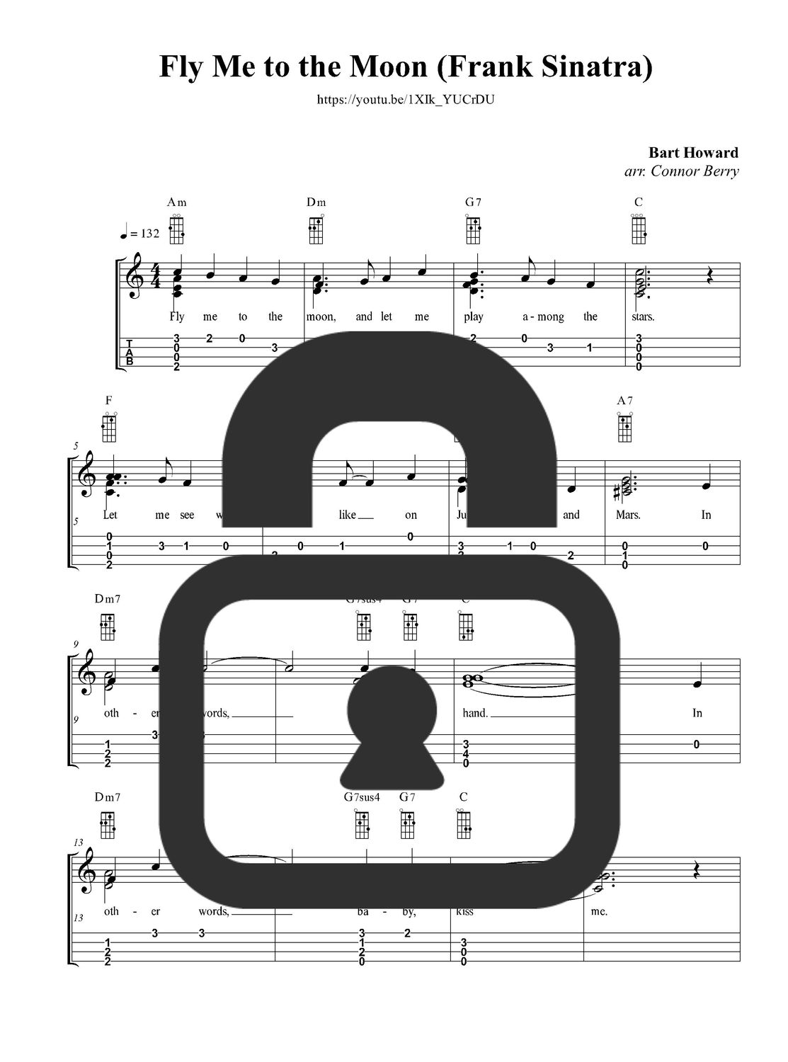 &quot;Fly Me to the Moon - Frank Sinatra&quot; Fingerstyle Ukulele Tab Sheet