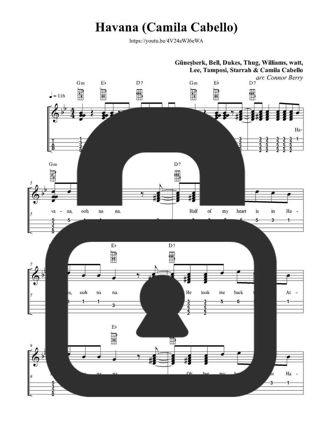 &quot;Havana - Camila Cabello&quot; Fingerstyle Ukulele Tab Sheet