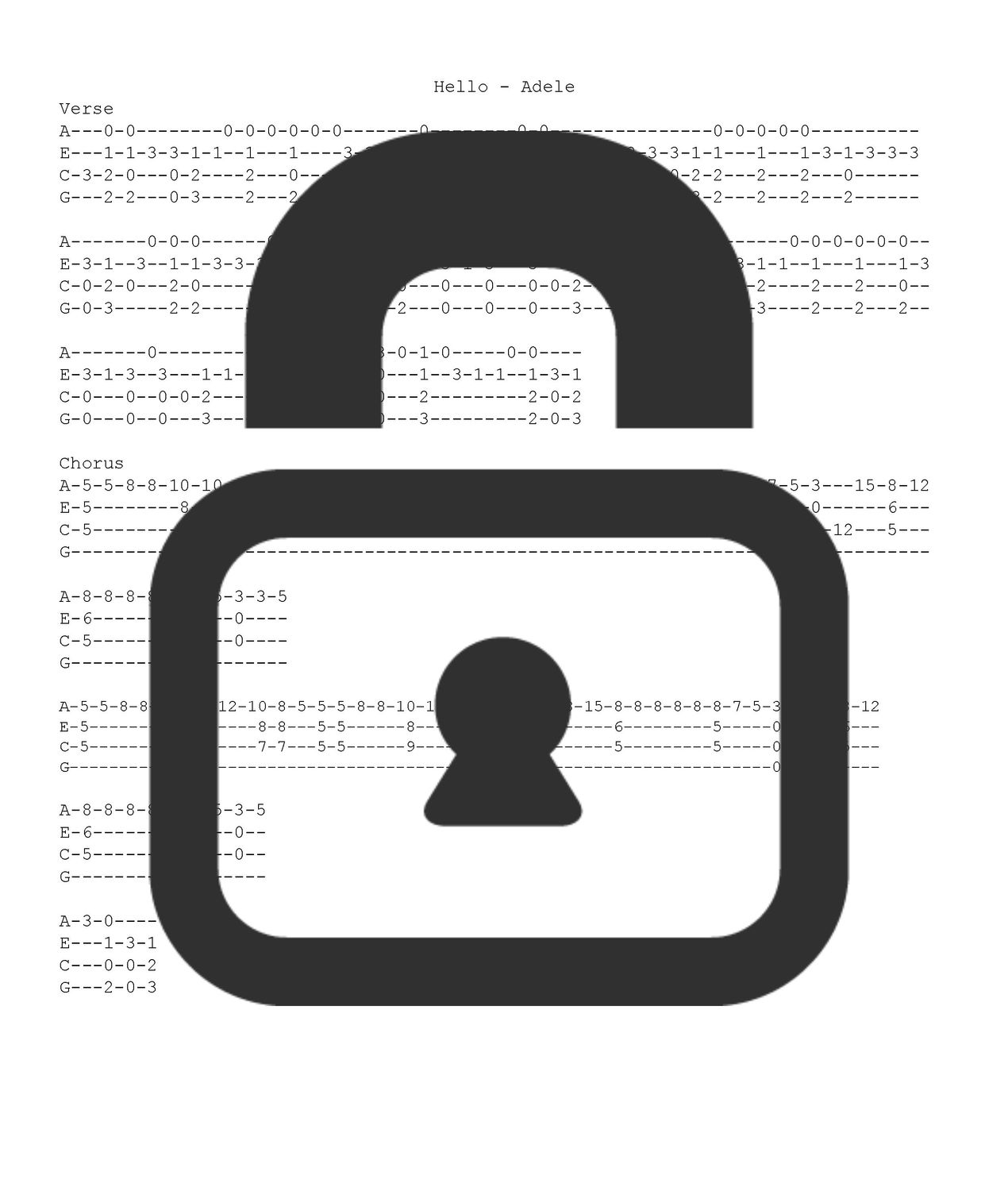 &quot;Hello - Adele&quot; Fingerstyle Ukulele Tab Sheet