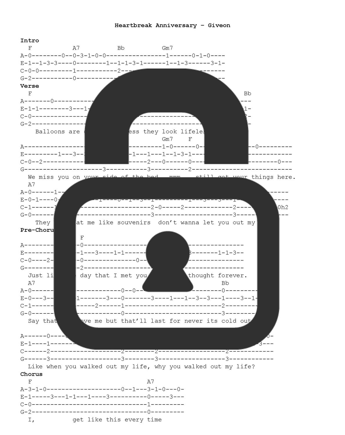 &quot;Heartbreak Anniversary - Giveon&quot; Fingerstyle Ukulele Tab Sheet