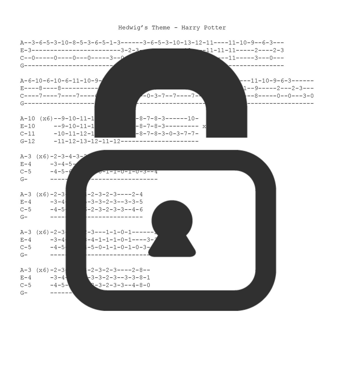 &quot;Headwigs Theme - Harry Potter&quot; Fingerstyle Ukulele Tab Sheet