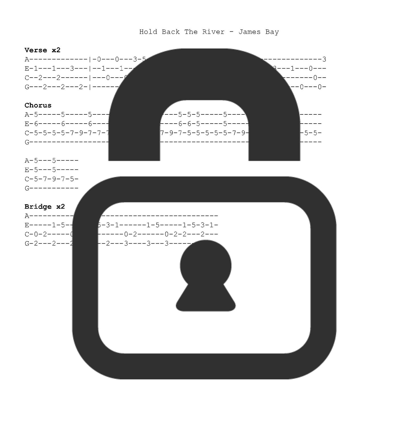 &quot;Hold Back the River - James Bay&quot; Fingerstyle Ukulele Tab Sheet