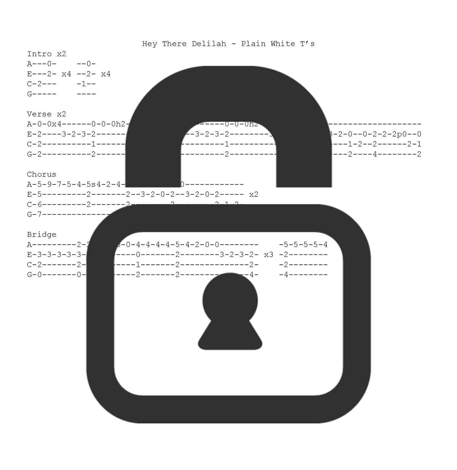 &quot;Hey There Delilah - Plain White T&#39;s&quot; Fingerstyle Ukulele Tab Sheet