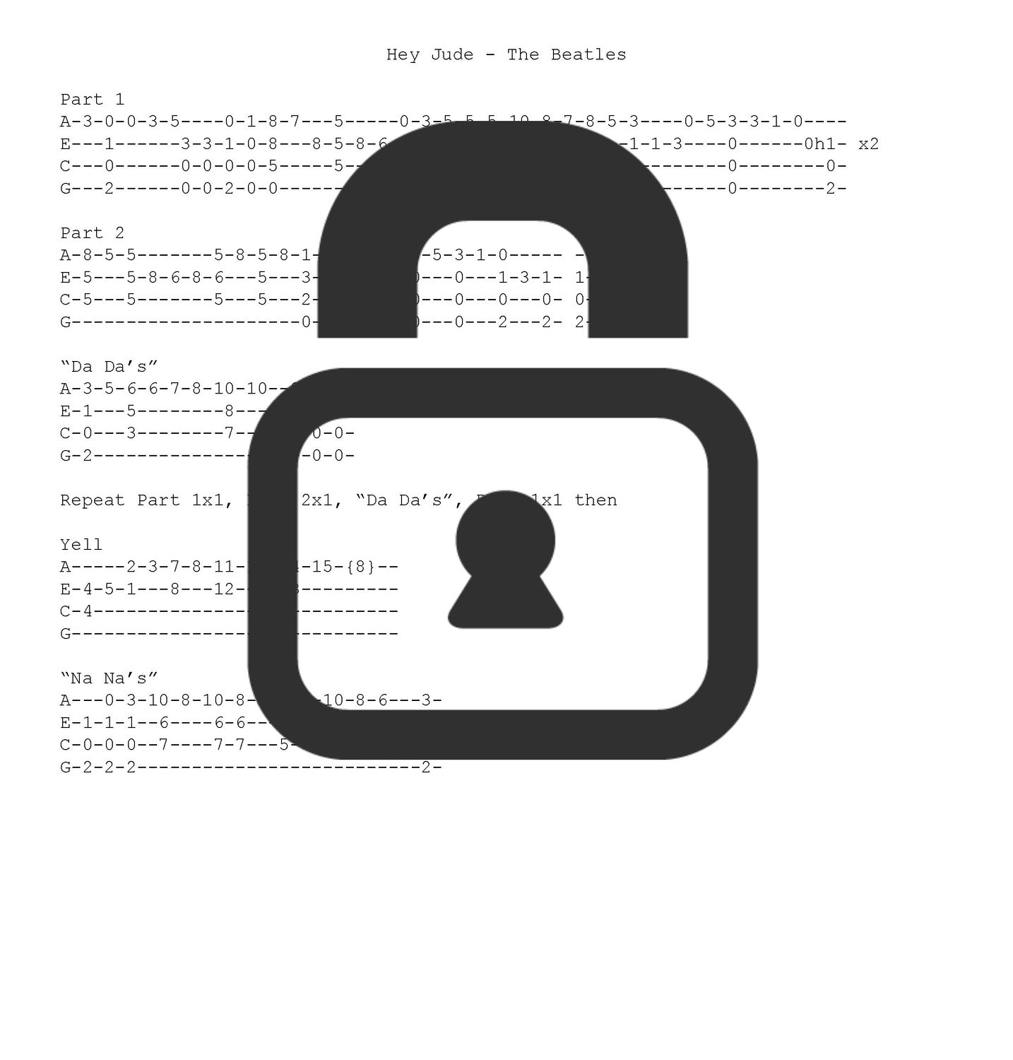 &quot;Hey Jude - The Beatles&quot; Fingerstyle Ukulele Tab Sheet