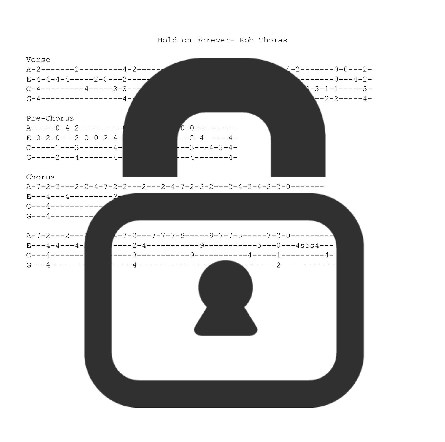 &quot;Hold on Forever - Rob Thomas&quot; Fingerstyle Ukulele Tab Sheet