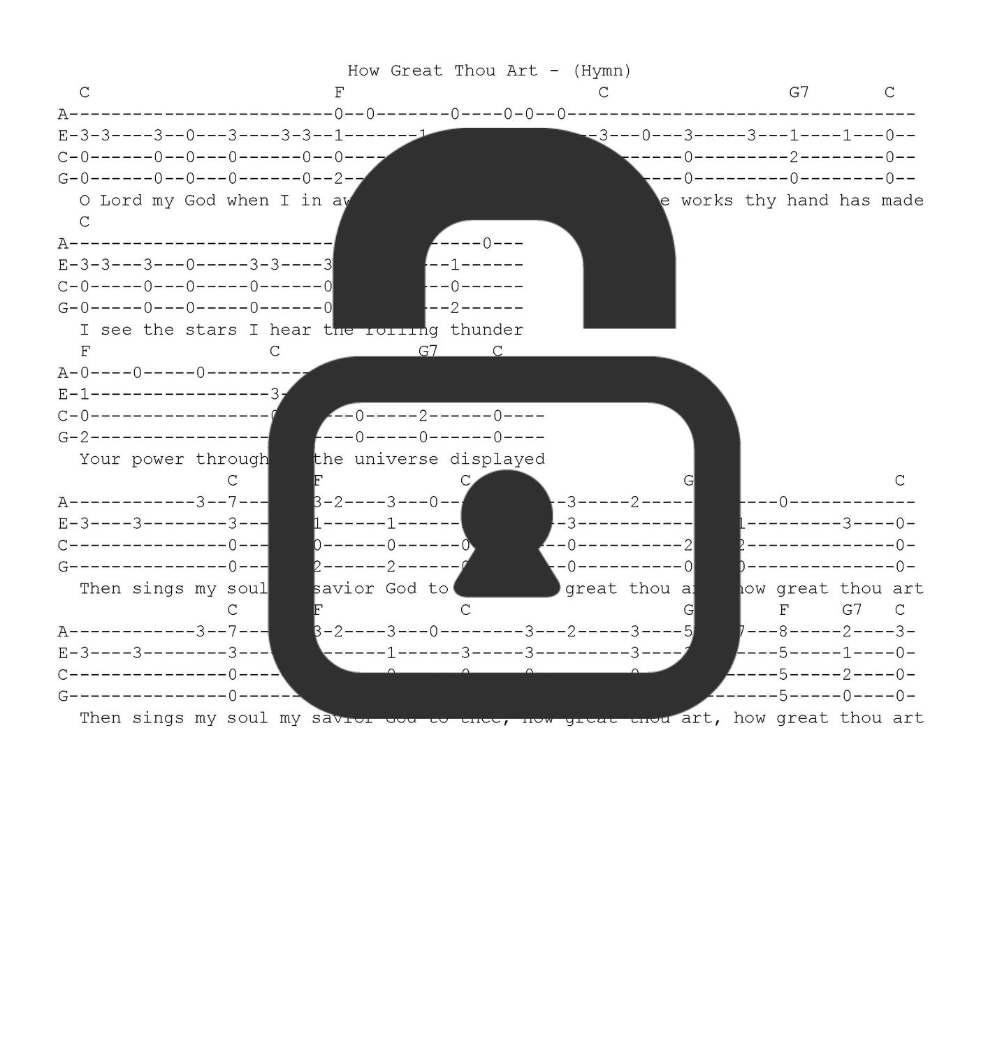 &quot;How Great Thou Art - Hymn&quot; Fingerstyle Ukulele Tab Sheet