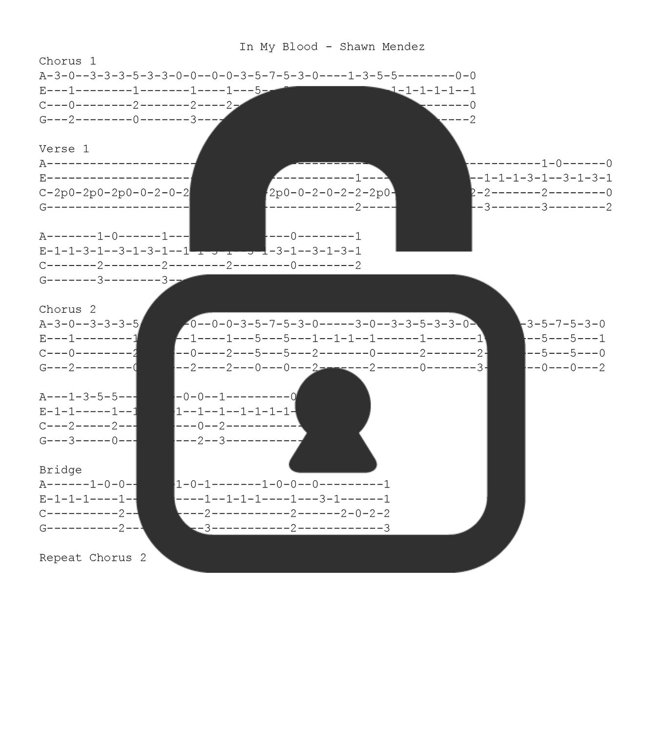 &quot;In My Blood - Shawn Mendes&quot; Fingerstyle Ukulele Tab Sheet