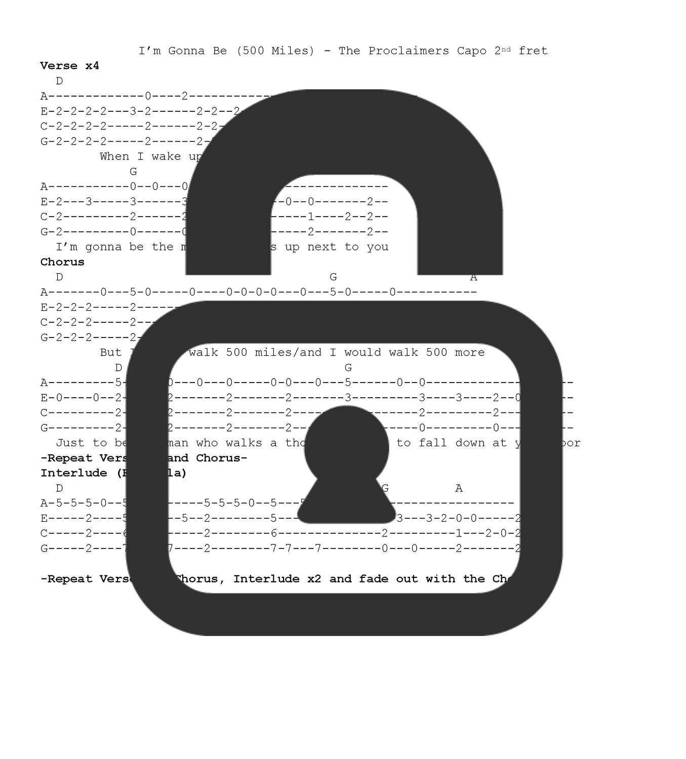 &quot;I&#39;m Gonna Be (500 Miles) - The Proclaimers&quot; Fingerstyle Ukulele Tab Sheet