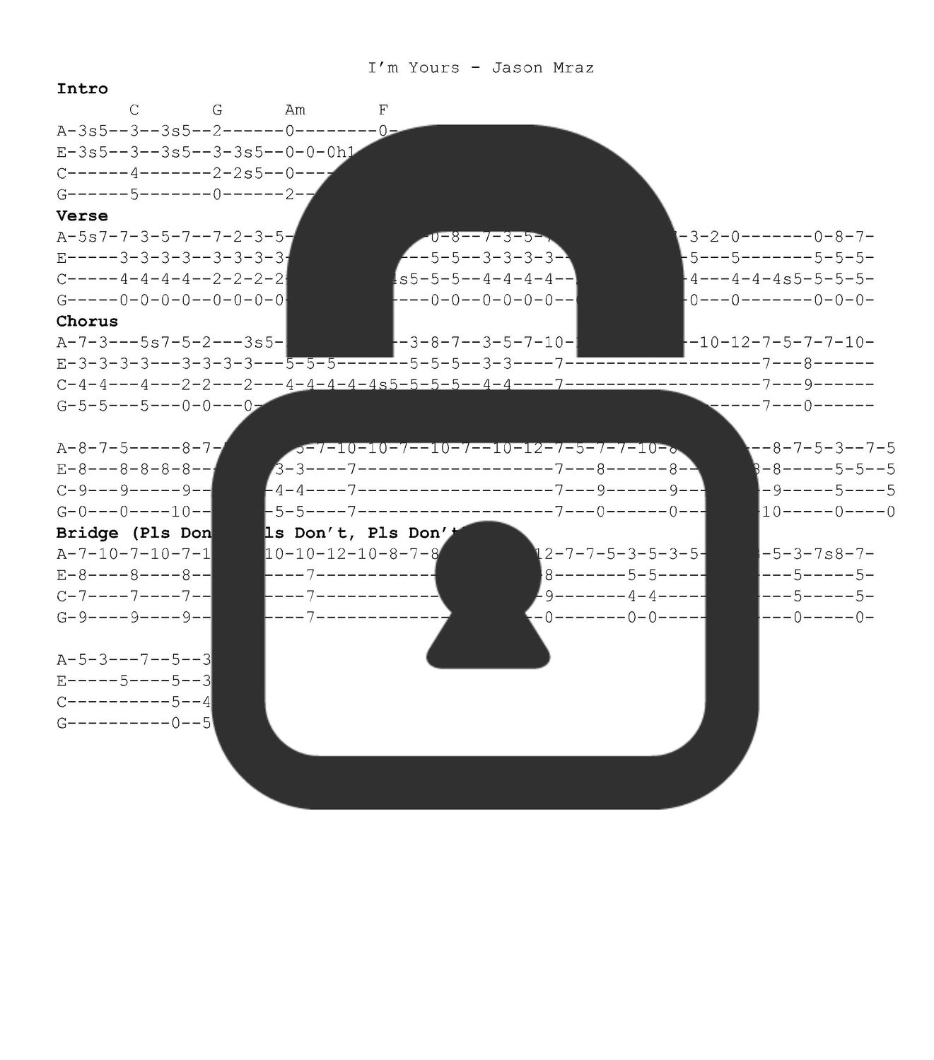 &quot;I&#39;m Yours - Jason Mraz&quot; Fingerstyle Ukulele Tab Sheet