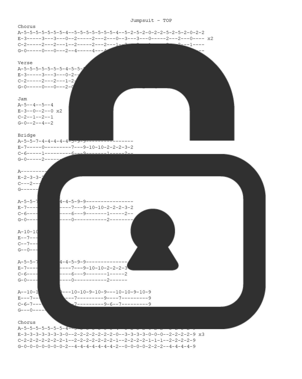 &quot;Jump Suit - Twenty-One Pilots&quot; Fingerstyle Ukulele Tab Sheet