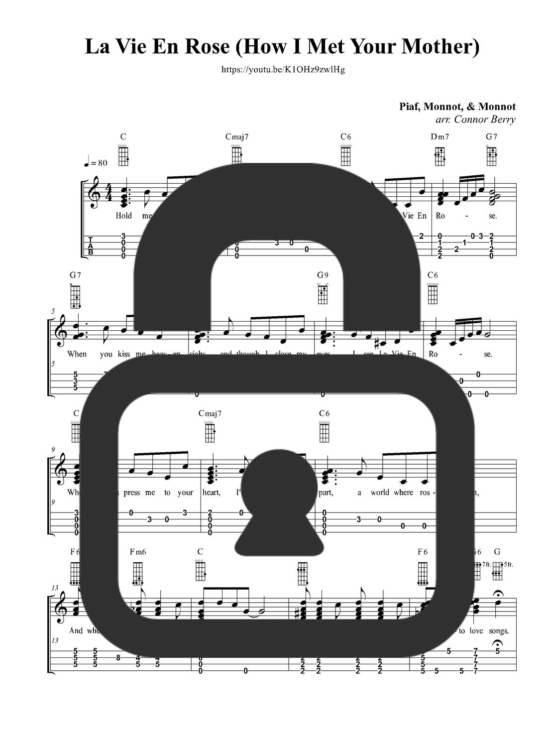 &quot;La Vie En Rose - Edith Piaf&quot; Fingerstyle Ukulele Tab Sheet