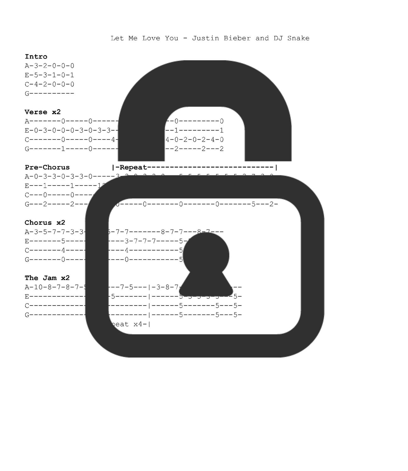 &quot;Let Me Love You - DJ Snake and Justin Bieber&quot; Fingerstyle Ukulele Tab Sheet