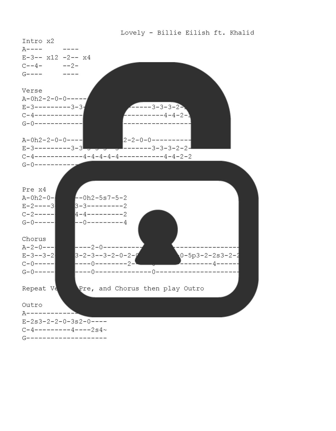 &quot;Lovely - Billie Eilish and Khalid&quot; Fingerstyle Ukulele Tab Sheet