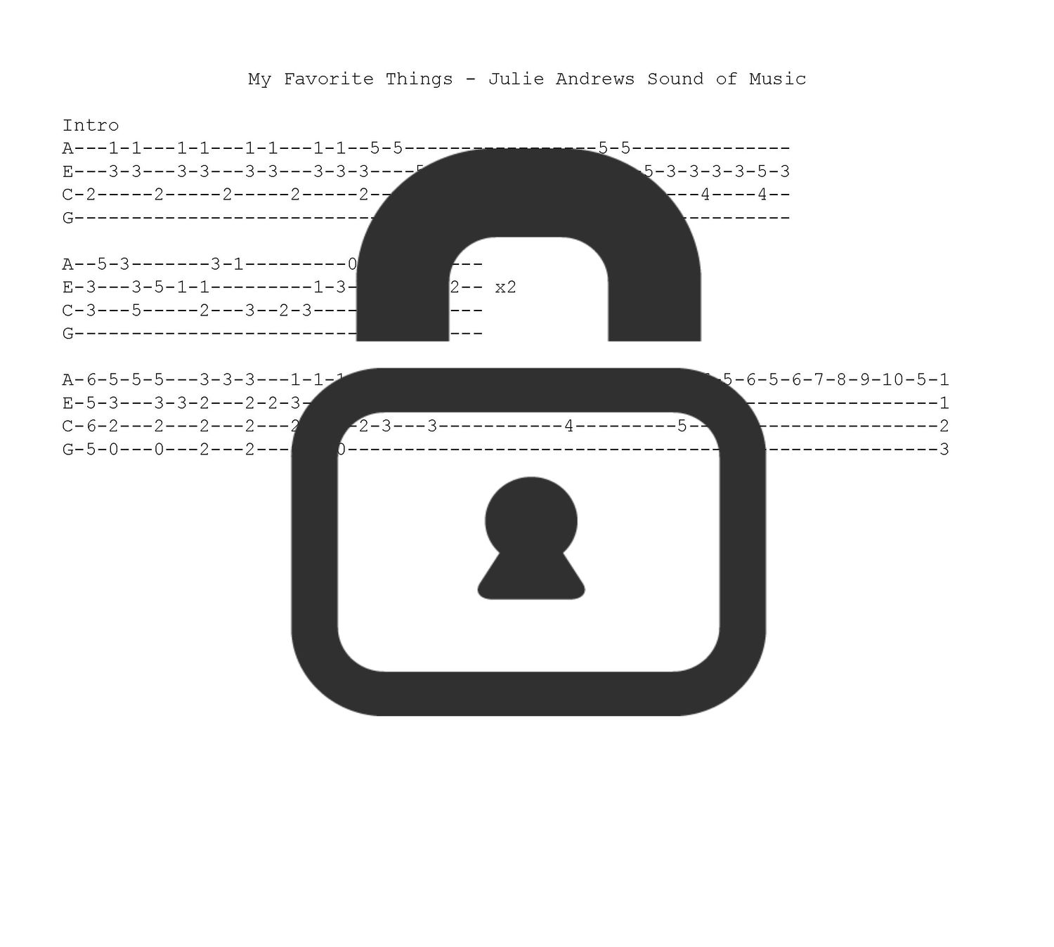 &quot;My Favorite Things - Julie Andrews&quot; Fingerstyle Ukulele Tab Sheet