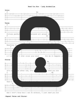 &quot;Need You Now - Lady Antebellum&quot; Fingerstyle Ukulele Tab Sheet