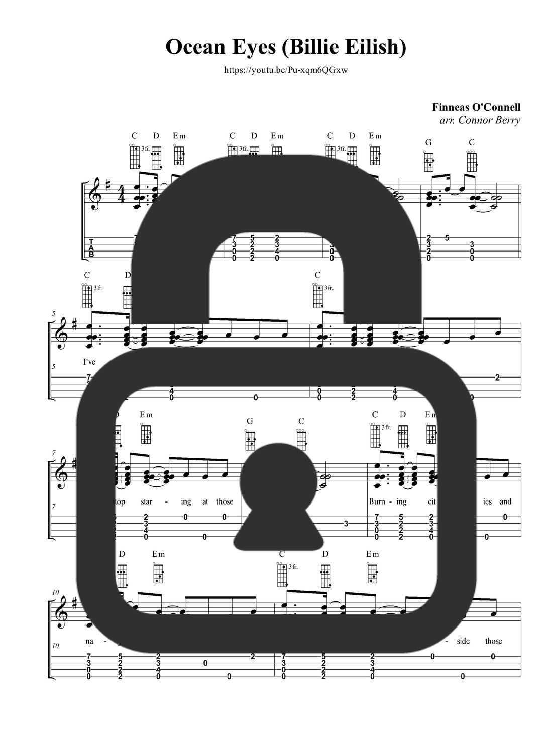 &quot;Ocean Eyes - Billie Eilish&quot; Fingerstyle Ukulele Tab Sheet