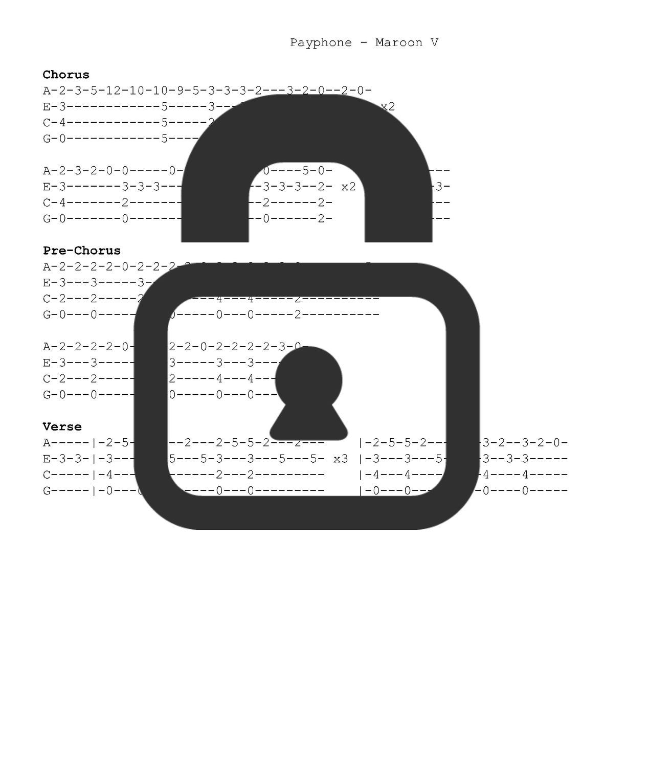 &quot;Payphone - Maroon 5&quot; Fingerstyle Ukulele Tab Sheet